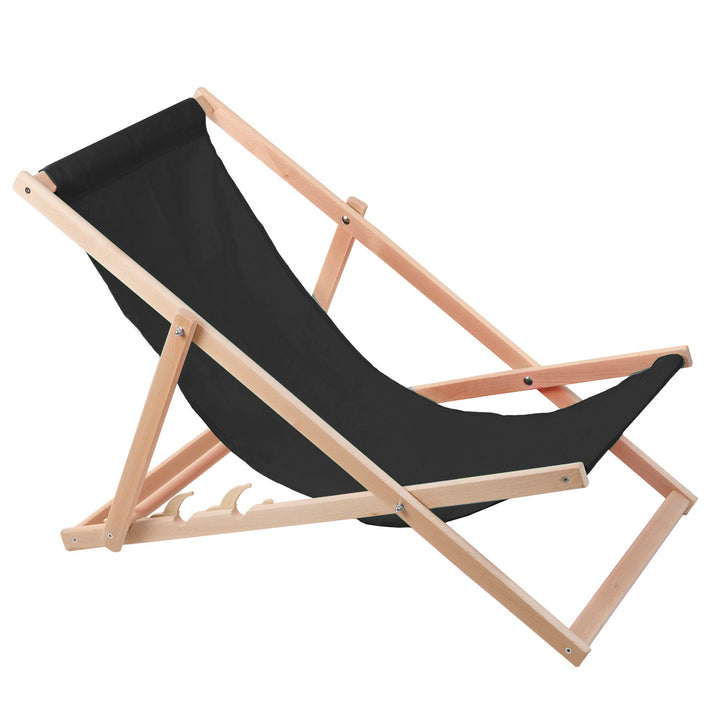 Chaise longue en hêtre Woodok, noire, idéale pour la plage, le balcon, la terrasse