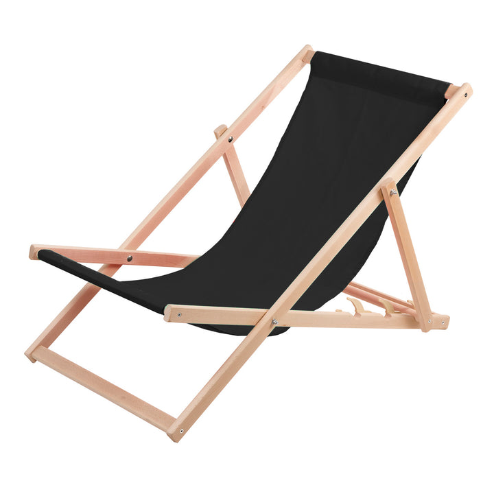 Woodok beech wood lounger, black, ideal for beach, balcony, terrace