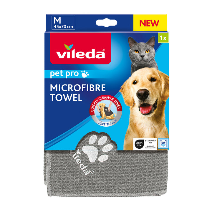 Vileda Pet Pro Microfiber Towel - Medium Size, Ultra-Absorbent Towel Ideal for Drying and Grooming Pets