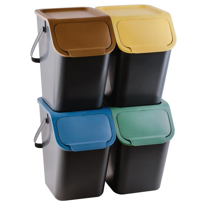 Practic Cubos de Basura 4x25L, Juego de Contenedores para Segregación, Color Negro, Bini 10100599