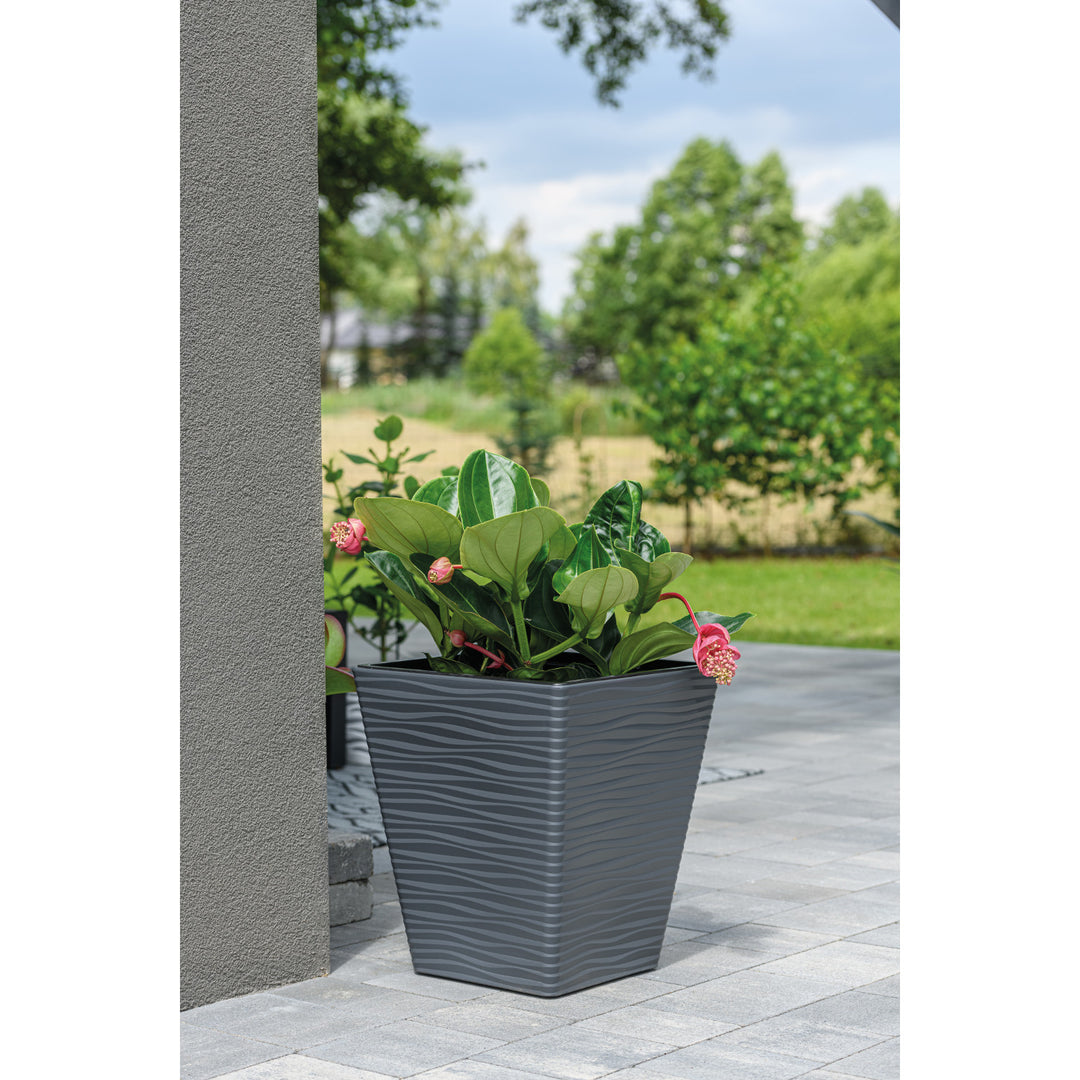 Pot à l'épreuve du gel avec insert Sahara Dunes square 30 cm anthracite