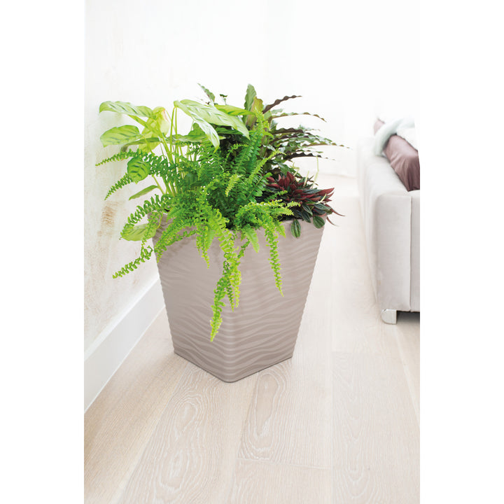 Sahara Dunes Square Planter 30, Grey-Beige, Weatherproof Plastic, 29x29x33.7 cm, 19.9L Capacity