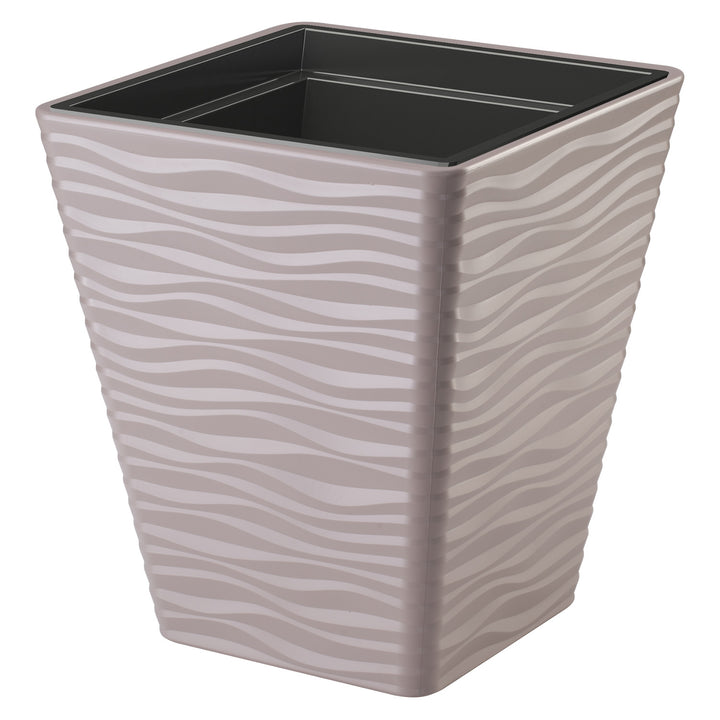 Sahara Dunes Square Planter 30, Grey-Beige, Weatherproof Plastic, 29x29x33.7 cm, 19.9L Capacity