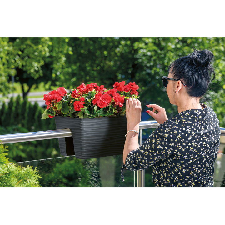 Form-Plastic Sahara Double-Sided Rail Planter 27cm - Anthracite Flowerpot Design Balocny Balustrade Fence