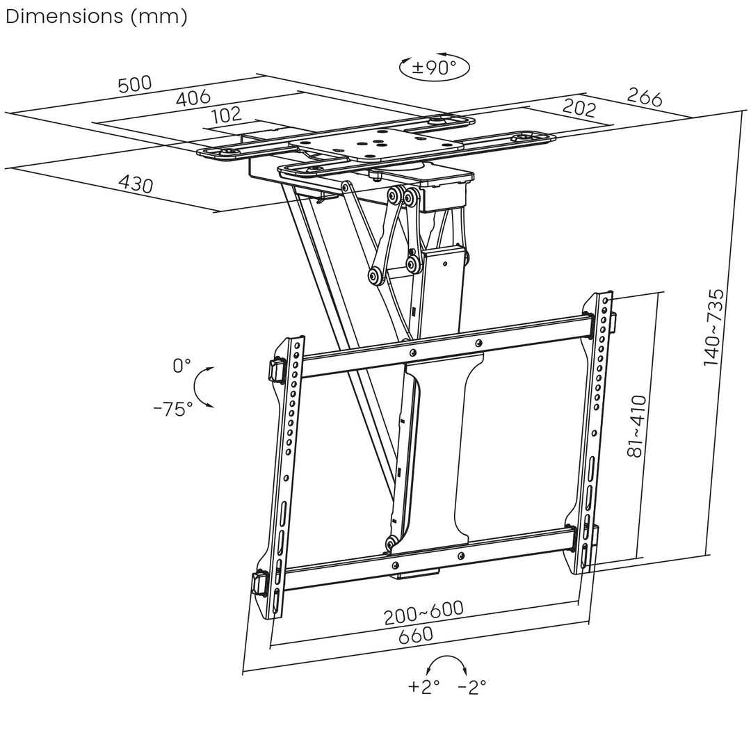 Maclean MC-490 Soporte de techo eléctrico para TV, soporte TUYA, VESA máx. 600x400, giratorio 90º, 32"-75", Carga max. 35kg