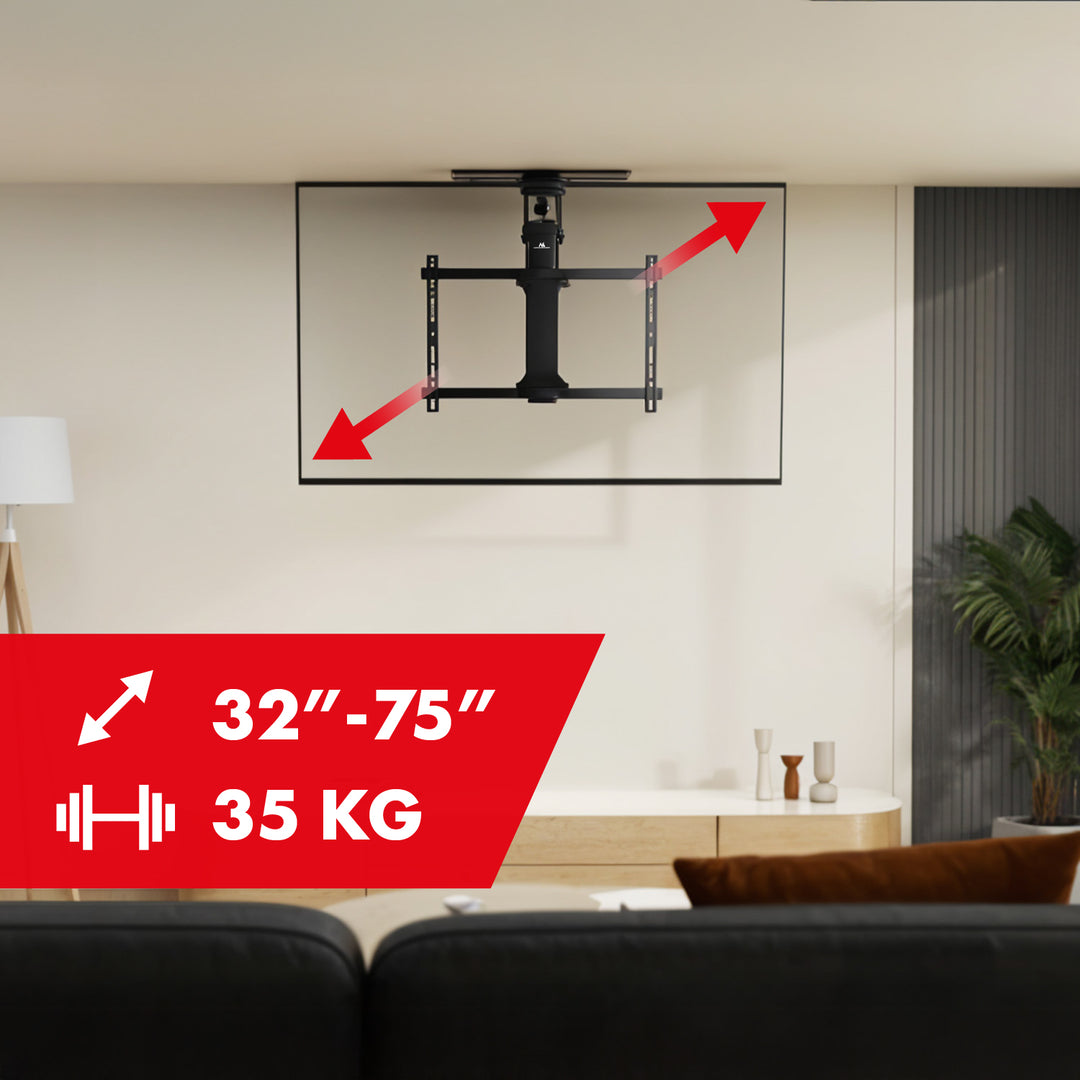 Maclean MC-490 Soporte de techo eléctrico para TV, soporte TUYA, VESA máx. 600x400, giratorio 90º, 32"-75", Carga max. 35kg