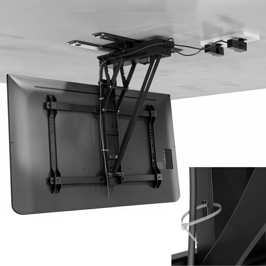Maclean MC-490 Soporte de techo eléctrico para TV, soporte TUYA, VESA máx. 600x400, giratorio 90º, 32"-75", Carga max. 35kg