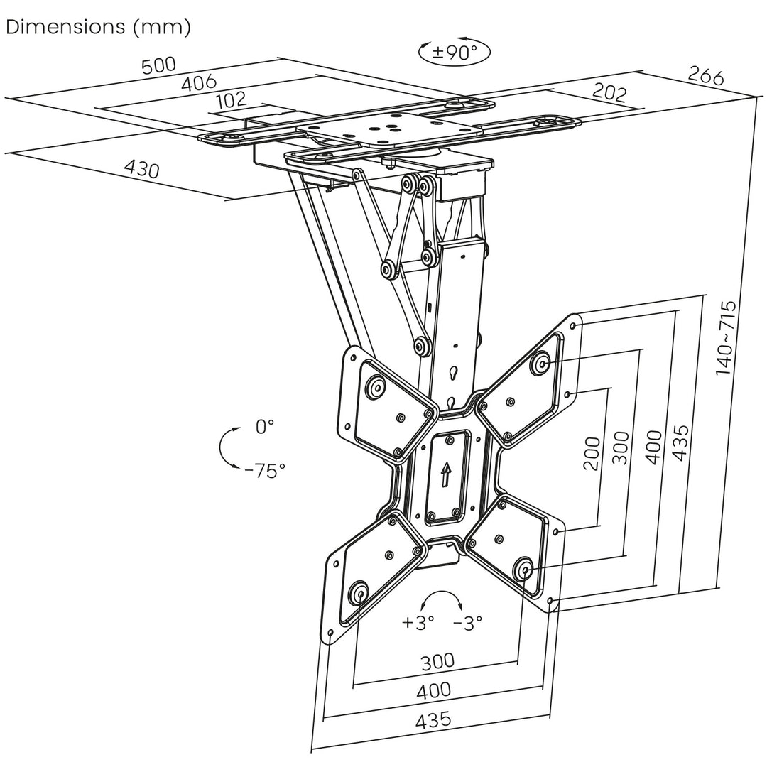 Maclean MC-491 Soporte de techo eléctrico para TV, soporte TUYA, VESA máx. 600x400, giratorio 90º, 23"-65", Carga max. 30kg