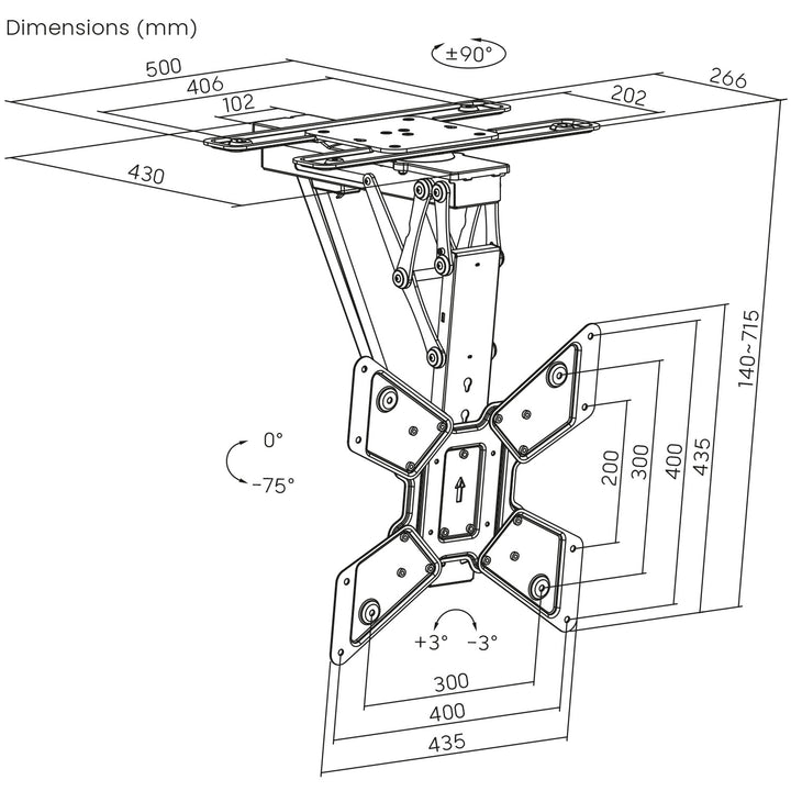 Maclean MC-491 Soporte de techo eléctrico para TV, soporte TUYA, VESA máx. 600x400, giratorio 90º, 23"-65", Carga max. 30kg