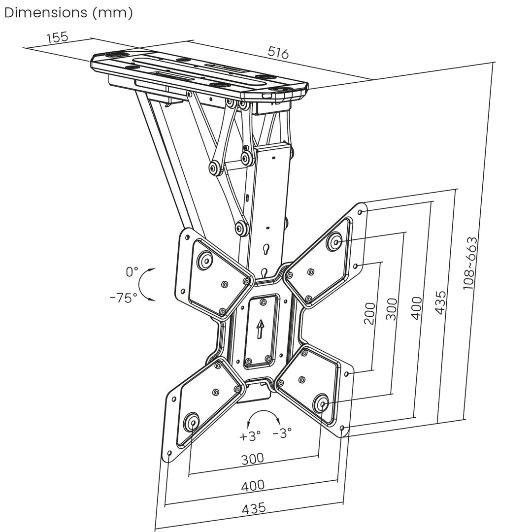 Maclean MC-492 Soporte de techo eléctrico para TV, soporte TUYA, VESA máx. 600x400, mando a distancia, 23"-55", Carga max. 30kg