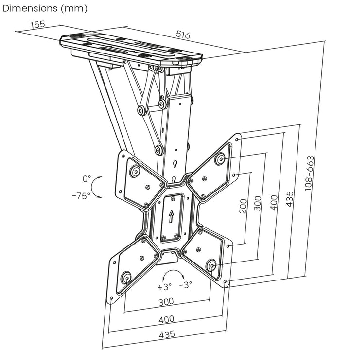 Maclean MC-492 Soporte de techo eléctrico para TV, soporte TUYA, VESA máx. 600x400, mando a distancia, 23"-55", Carga max. 30kg