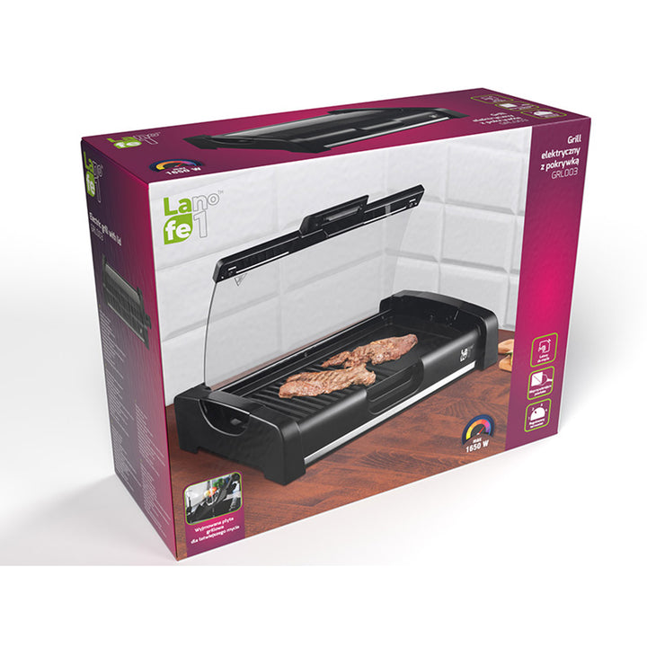 Lafe GRL003 - Grillplaat / Elektrische barbecue - grill met glazen deksel - 1650W - tafelgrill - thermostaat