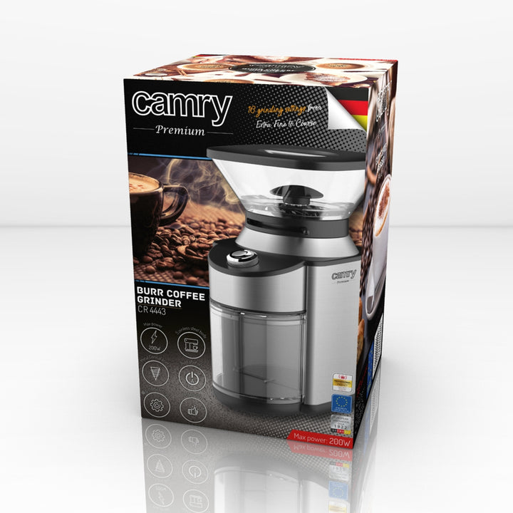 Camry CR 4443 Conical Burr Coffee Grinder, 200W with 16 Grind Settings