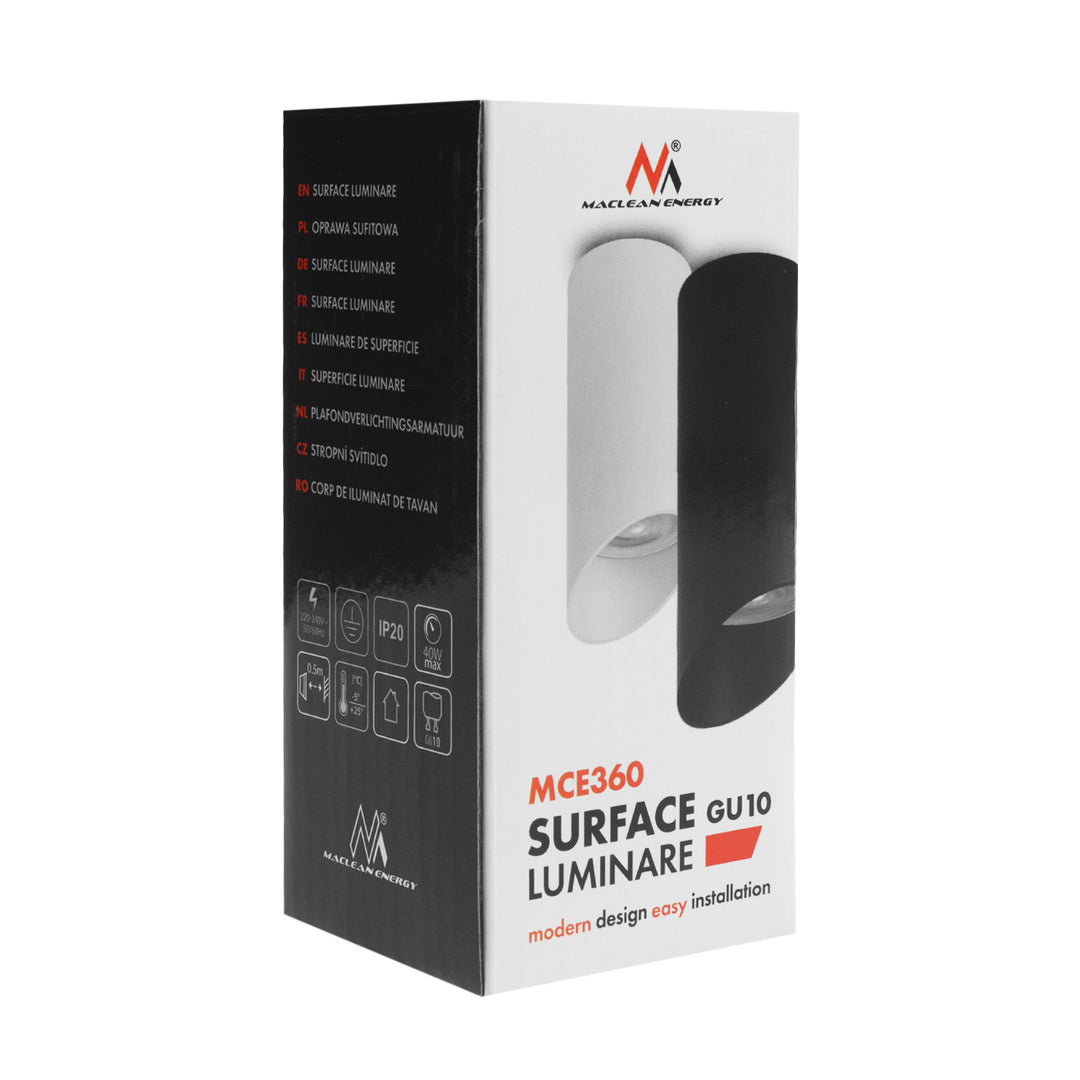 Maclean MCE360 W Luminaria/tubo de superficie, spot, redondo, aluminio, GU10, 55x130mm, blanco