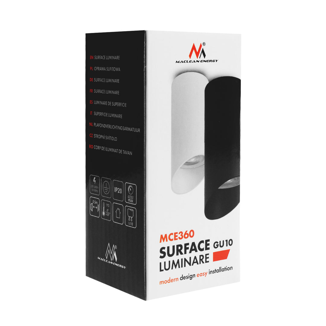 Maclean surface-mounted luminaire / tube, spot, round, aluminum, GU10, 55x130mm, black color, MCE360 B