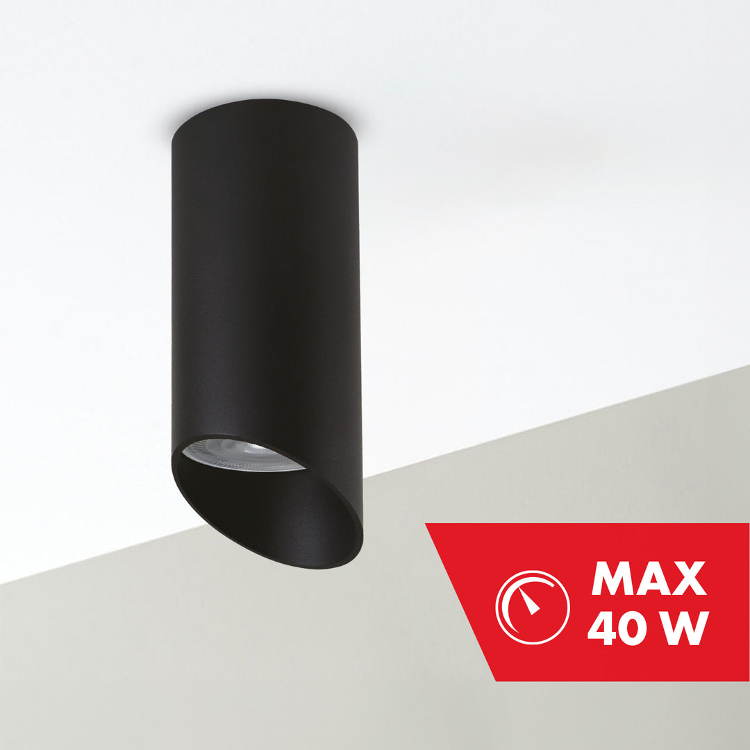Maclean surface-mounted luminaire / tube, spot, round, aluminum, GU10, 55x130mm, black color, MCE360 B
