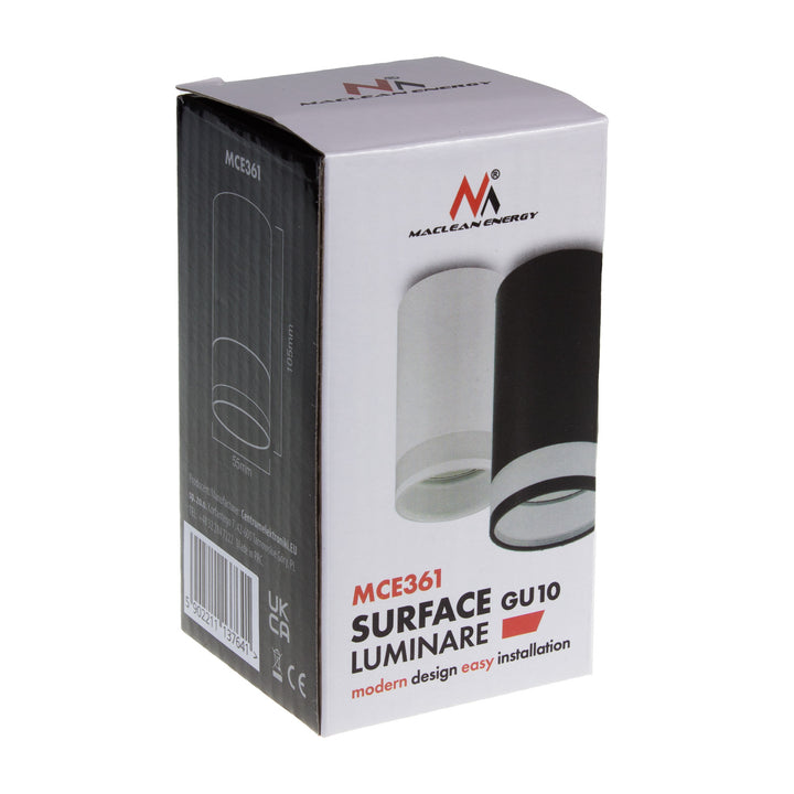 Maclean MCE361 W Luminaria/tubo de superficie, spot, redondo, aluminio, GU10, 55x105mm, Color blanco