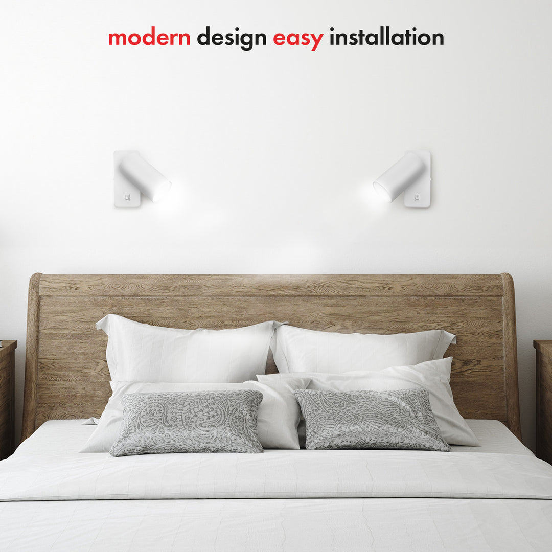 Maclean MCE369 W Aplique / luz de pared, spot, redondo, GU10, con interruptor 55x100mm, Color blanco