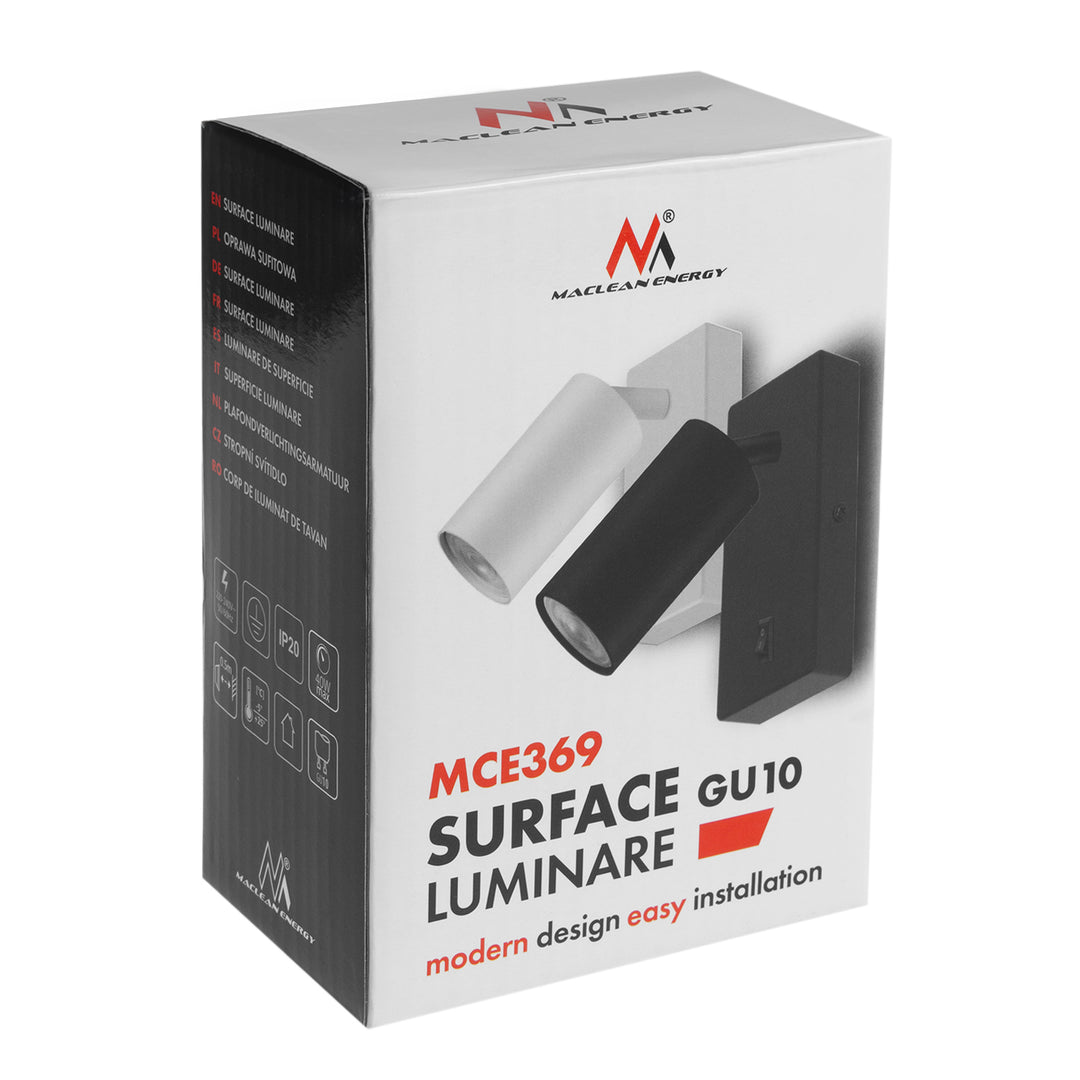 Maclean MCE369 B Aplique / luz de pared, spot, redondo, GU10, con interruptor, 55x100mm, Color negro