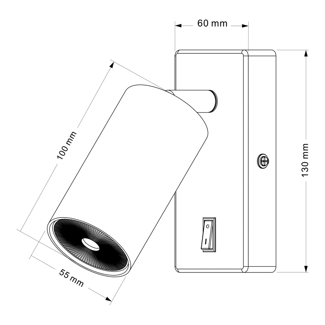 Maclean MCE369 B Aplique / luz de pared, spot, redondo, GU10, con interruptor, 55x100mm, Color negro