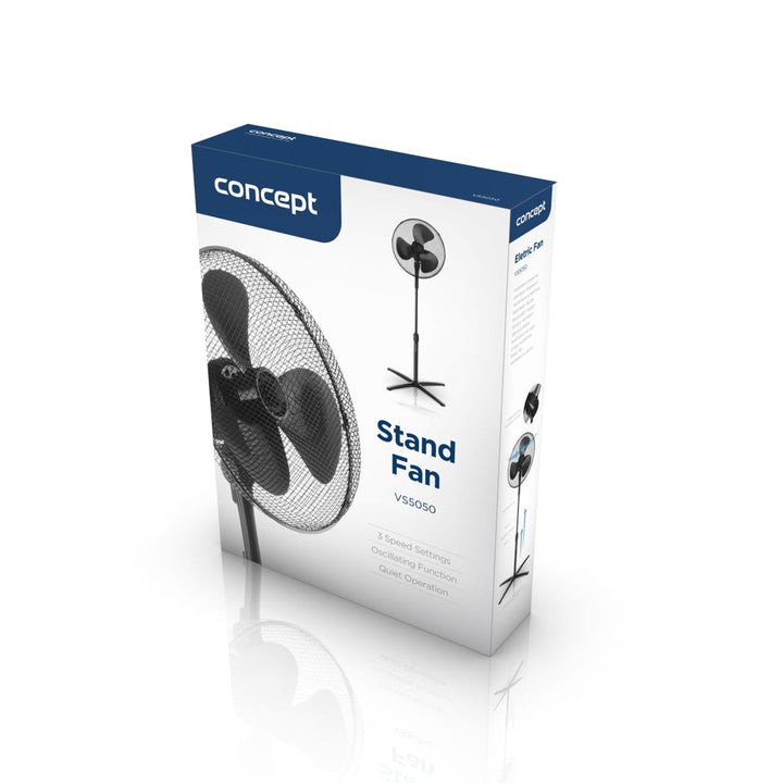 Concept VS5050 Floor Standing Fan Pedestal 40W Power 3 Speed Settings Oscilating Black Adjustable Height