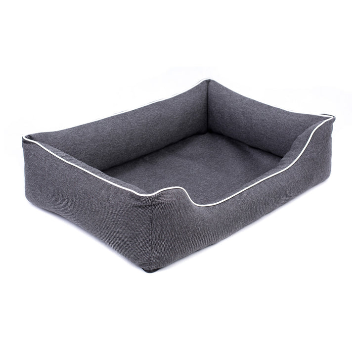 Mestizo Mallorca Orthopedic Cama para Perros, Sofá, Lavable, Cama con Certificado Öko-Tex, Color Gris Oscuro con Borde Blanco, Dimensiones Exteriores: 65x50 cm, SMO-STE-W-1