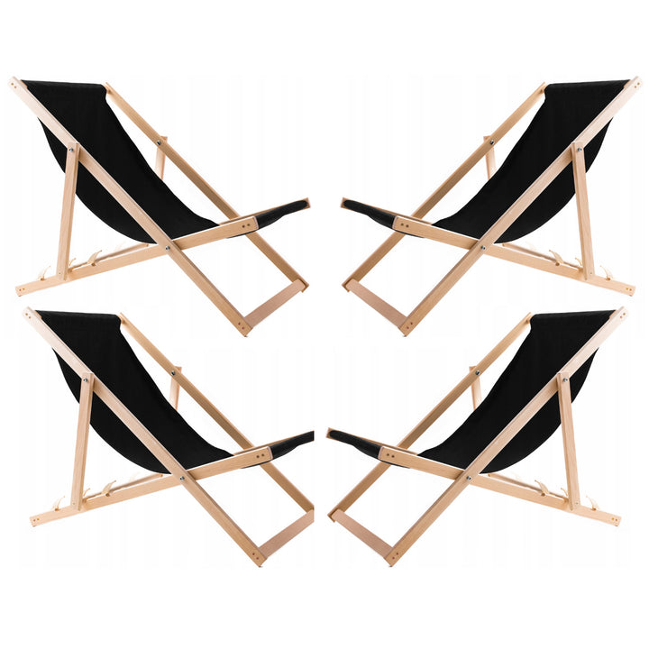 4 chaises longues confortables en bois, noires, idéales pour la plage, le balcon, la terrasse