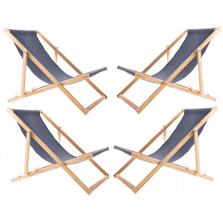 4 chaises longues en bois confortables, grises, idéales pour la plage, le balcon, la terrasse