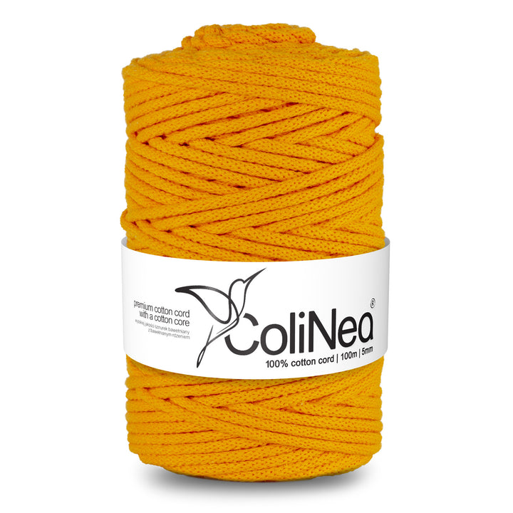 ColiNea Cordón de algodón con alma de algodón, Trenzado, 5 mm, 100 m, Color Amarillo oscuro