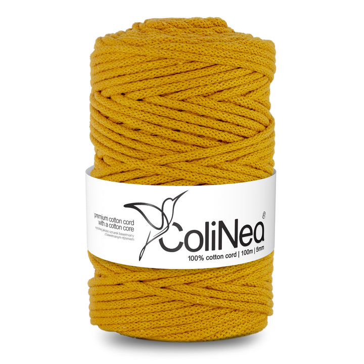 ColiNea, cotton cord with cotton core, braided, 5mm, 100m, mustard