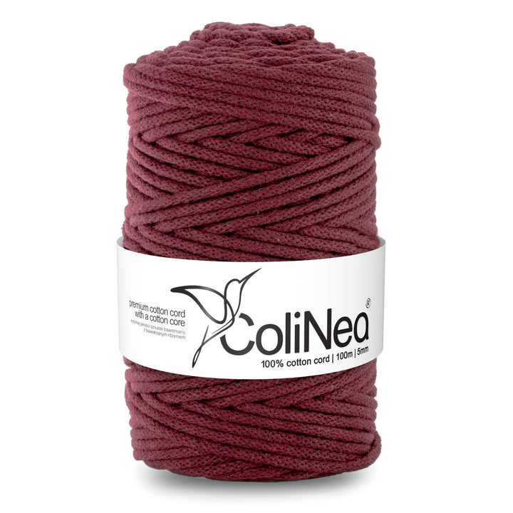 ColiNea Katoenen koord met katoenen kern 5 mm 100 m DIY Bordeaux Ideaal voor macrame, breien Katoenen touw voor ambachten