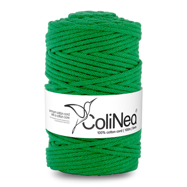 ColiNea Cordón de algodón con alma de algodón, Trenzado, 5 mm, 100 m, Color Verde