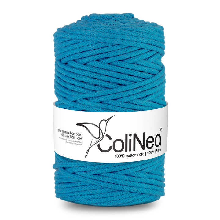 ColiNea, cordon en coton avec âme en coton, tressé, 5mm, 100m, bleu