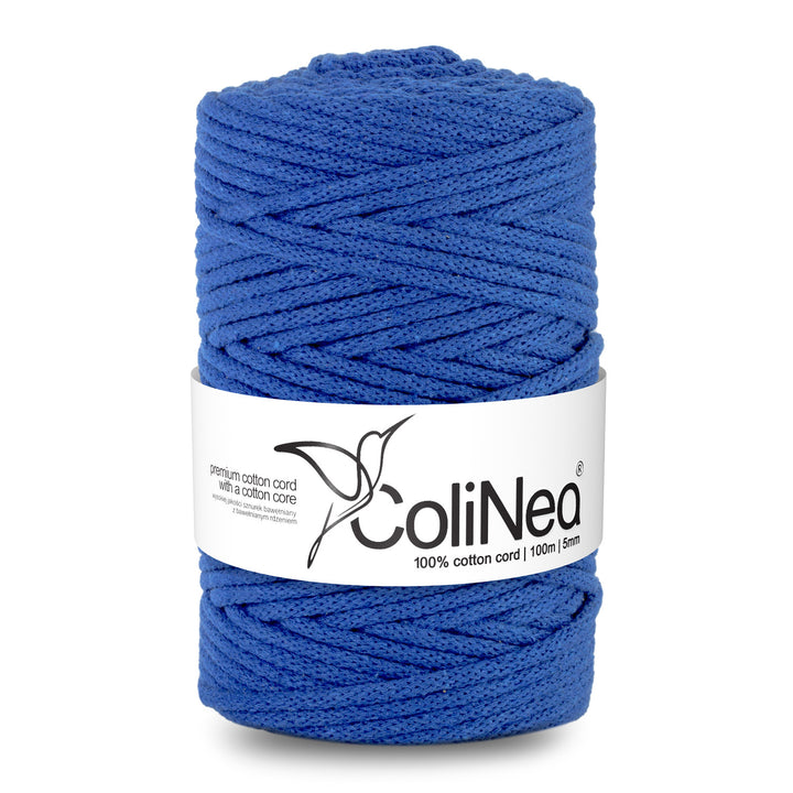 ColiNea, cordon en coton avec âme en coton, tressé, 5mm, 100m, bleu foncé