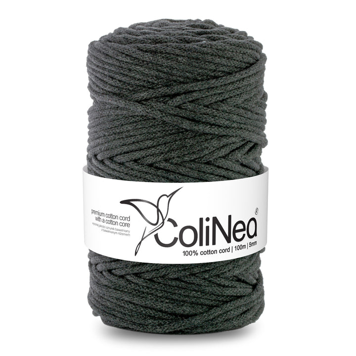 ColiNea, cordon en coton avec âme en coton, tressé, 5mm, 100m, anthracite