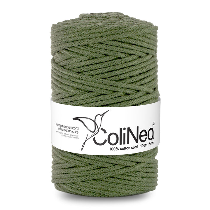 ColiNea 5mm Braided Cotton Cord with Cotton Core, 200m - Khaki