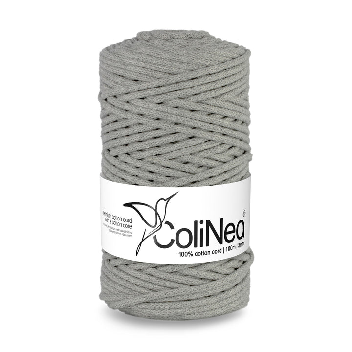 ColiNea, cotton cord with cotton core, braided, 3mm 100m, grey