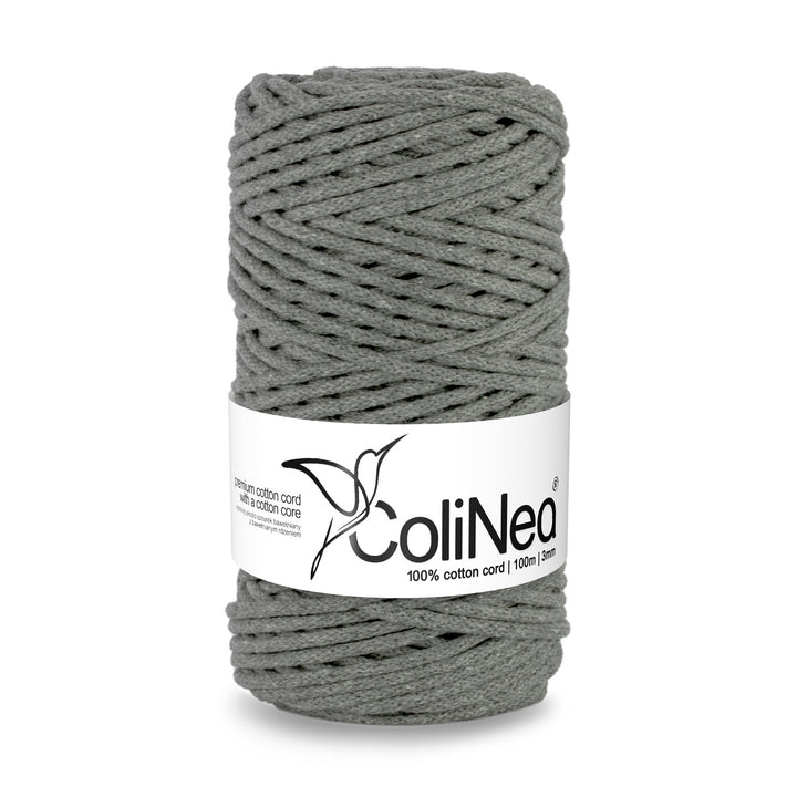 ColiNea, cordon en coton avec âme en coton, tressé, 3mm, 100m, gris foncé