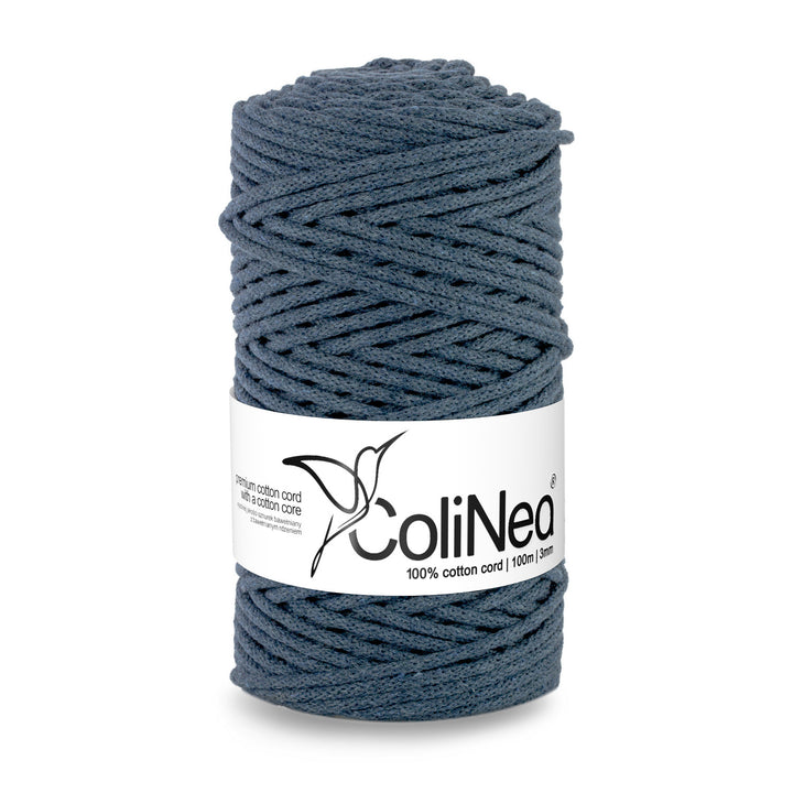 ColiNea 3mm Dark Demin Braided Cotton Cord with Durable Cotton Core, 100m Length - Ideal for Crafting and DIY Projects