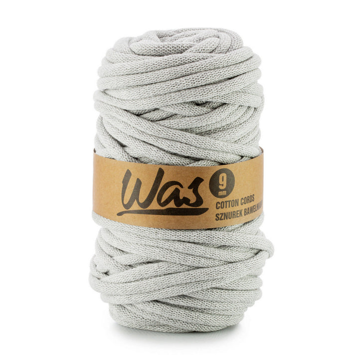 WAS, cordon en coton avec âme en polyester, tressé, 9mm, 50m, gris clair