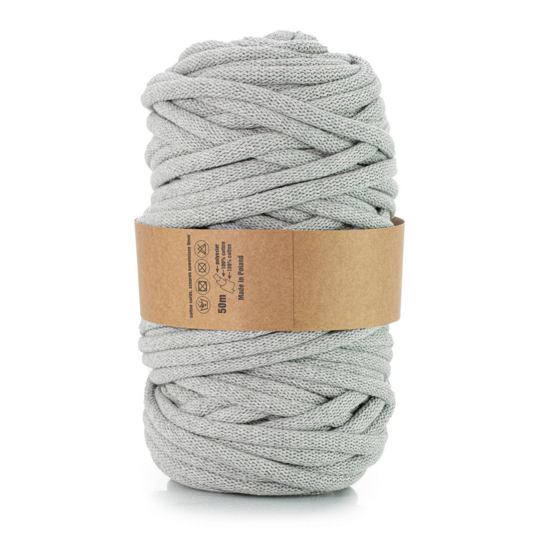 WAS, cordon en coton avec âme en polyester, tressé, 9mm, 50m, gris