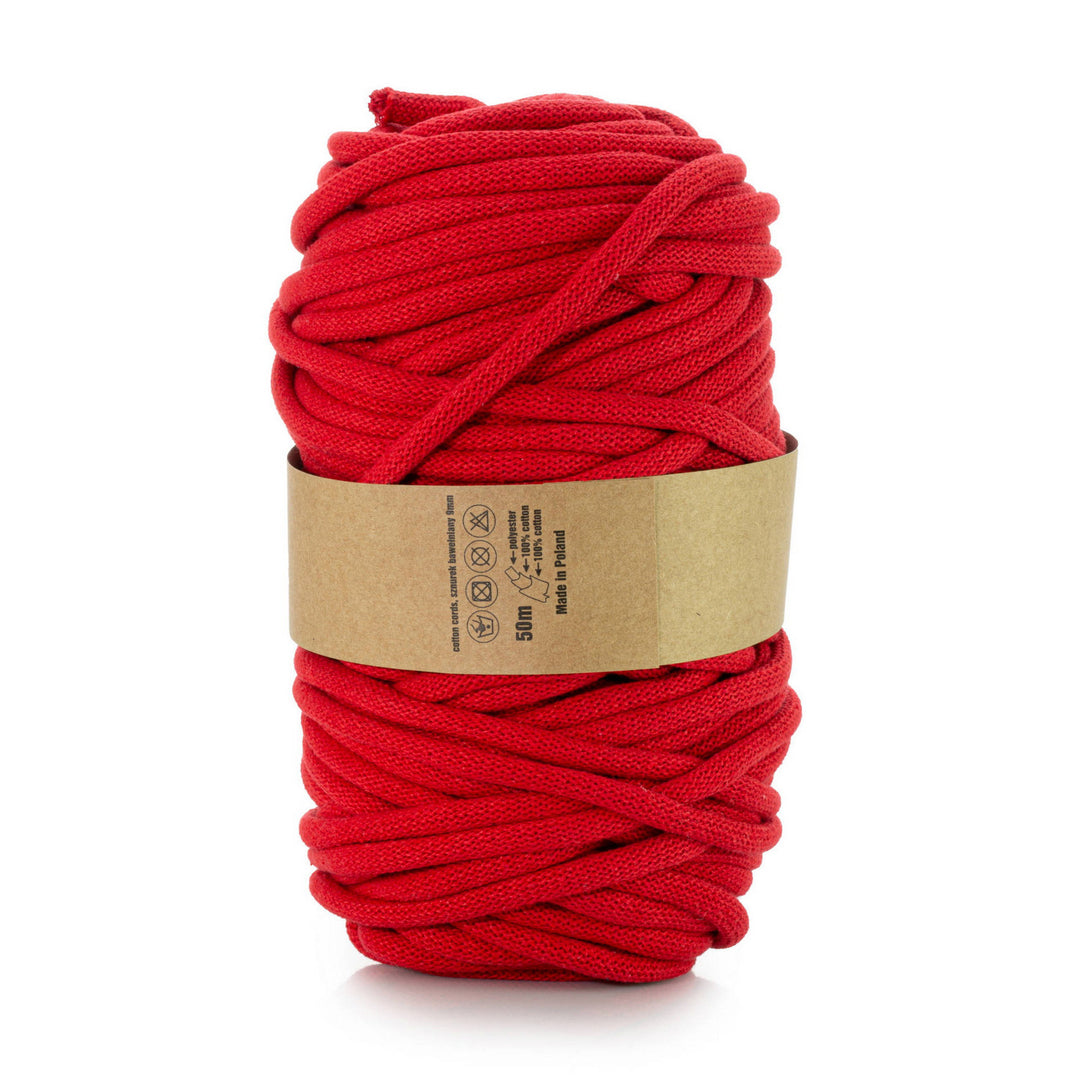 WAS, cotton cord with polyester core, braided, 9mm, 50m, red