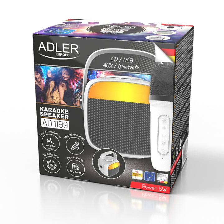 Adler wireless speaker, with microphone, for karaoke, Bluetooth, AD 1199 W.