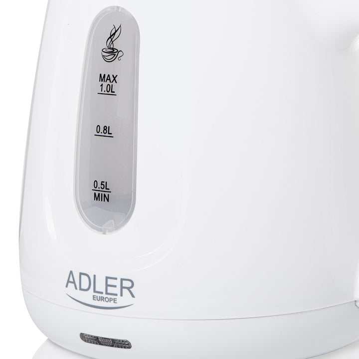 Adler AD 1373 Electric Kettle, Capacity 1L, Power 850W, White, Water Boiler Portable with Auto Shut-off