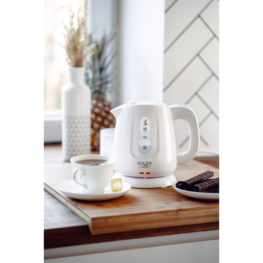 Adler AD 1373 Electric Kettle, Capacity 1L, Power 850W, White, Water Boiler Portable with Auto Shut-off