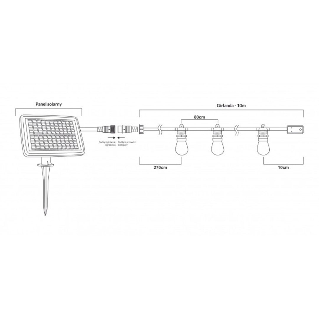 Guirlande solaire LED EcoLight, 10 ampoules E27, 2700K, EC20088