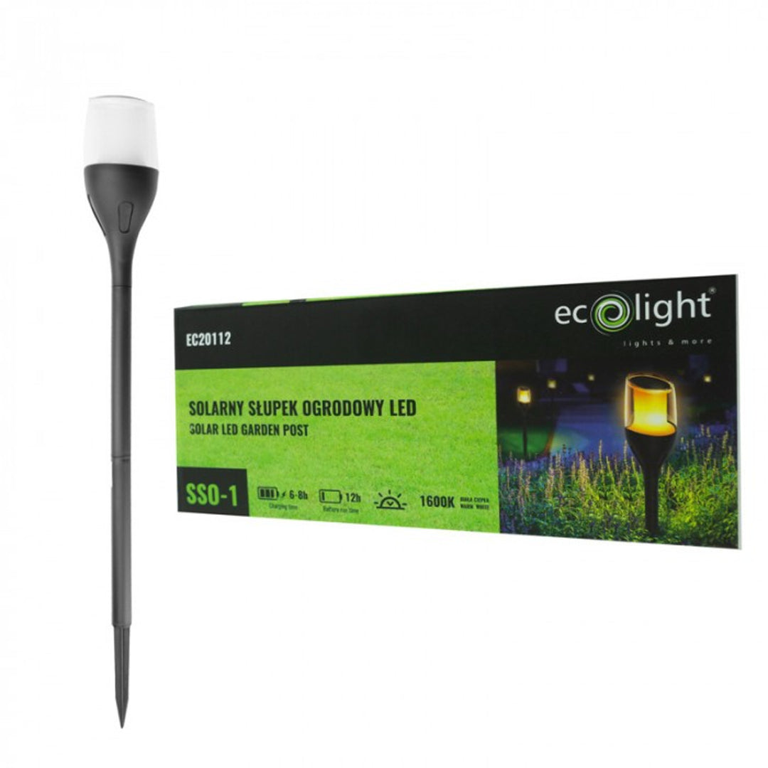 EcoLight Solar LED Garden Post - Flame Effect, 1600K, IP65, Model SSO-1