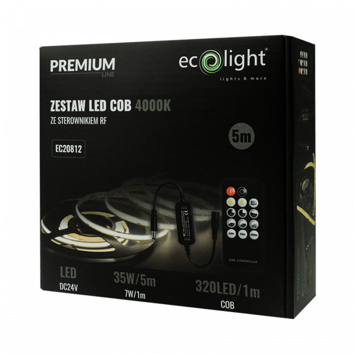 LED-strip EcoLight, 5m, IP20, 4000K. voeding, afstandsbediening, EC20812