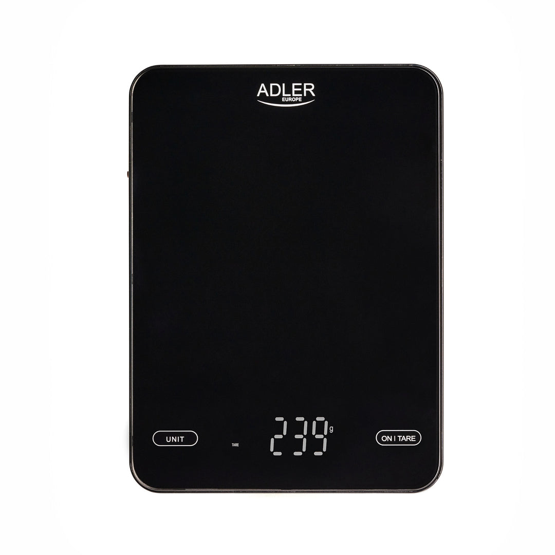 Kitchen scale, Adler, black, 10 kg, USB rechargeable, AD 3177