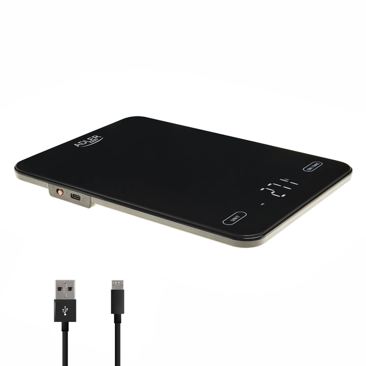 Kitchen scale, Adler, black, 10 kg, USB rechargeable, AD 3177